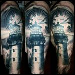 Tattoo by Niko #realistic #realistictattoo #realisticportrait #portrait #realisticartist #kustomtattoo #blackandgreytattoos #blackandgrey #lighthouse