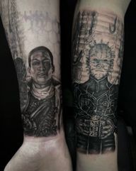 High detailed candyman and pinhead portraits to start this horror sleeve. Soon to be finished!