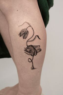 Flower and Books Tattoo
