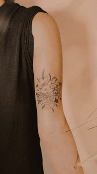 Fine line birth flowers bouquet