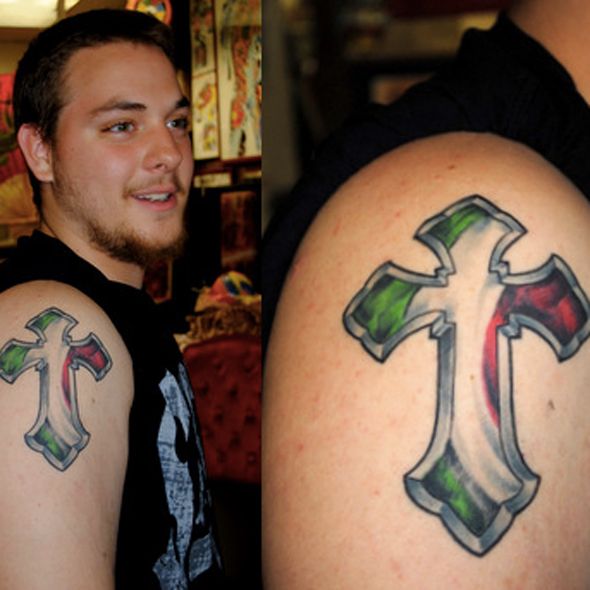 Tattoo uploaded by The Red Parlour  Italian Flag Cross by The Red Parlour  Tattoo flag flagcross italian heritage theredparlour  Tattoodo