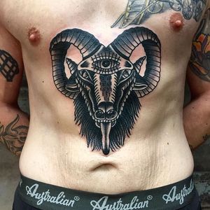 Artist: Franklyn #goat #blackwork #blackandgrey #traditional #traditionaltattoo #goattattoo #newink