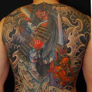 #Horiyoshi-inspired Back Piece by #SteveHuie #irezumi #japanese #samurai #battle