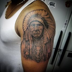 Indian chief done by Pedro Nunez #indianchief #blackandgrey #tattoomayhem #tattoomayhemnyc #indian