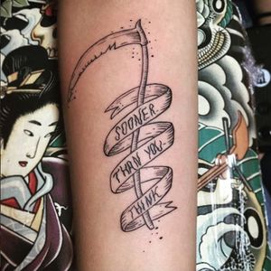 Linework scythe done at Ink House Tattoos #linework #scythe #inkhousetattoos