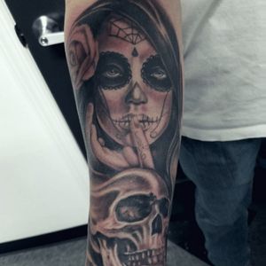 Day of the dead tattoo by Stevink Petrone #stevink #inklifeindustries #dayofthedead #blackandgrey #yonkerstattoo #diadelosmuertos