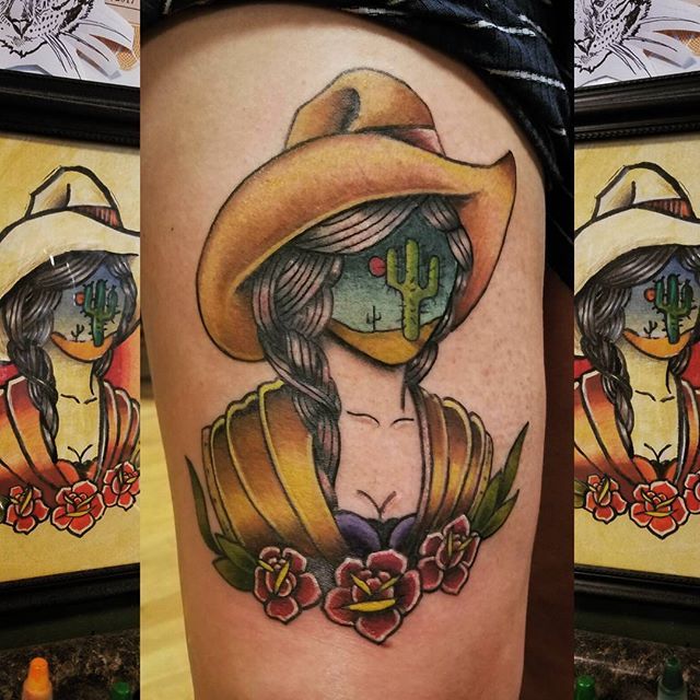 Cowgirl done at Radio Block Tattoo in Calgary AB shuttleworthtattoos   rtraditionaltattoos