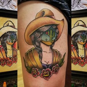 Cowgirl. From my own original flash paintings / Patrick M Duggan #irishjaytattoo #americantraditional #traditional #tradworkers #realtraditional #neotraditional #boldwillhold #cowgirl #longislandtattoo #longislandart #longislandartist