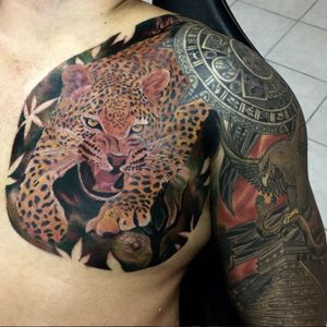 Jaguar #chinoxtattoo #colortattoo #realistictattoo #nyctattoo #tatuadorespoblanos #jaguar #tattoosleeve #tatuadoresmexicanos #chinox
