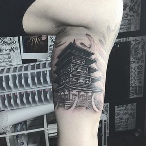 Japanese temple by Jing #japanesetempletattoo 
