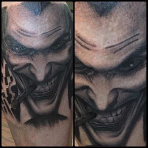 Nice tattoos for nice people! I don't get asked for this sort of thing very often...making it even more enjoyable! #joker #blackandgrey #gangster #portrait