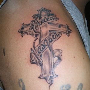 Tattoo by Kelly #cross #banner #kellystattoohouse 