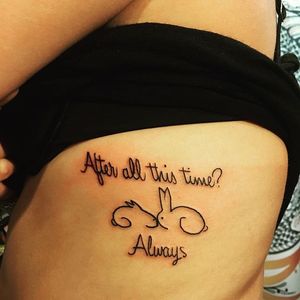 Done by artist and co-owner Anthony Valentine (valentinetattoos) #rabbit #bunny #script #quote #blackwork #linework #cute #KingsCountyTattoos 