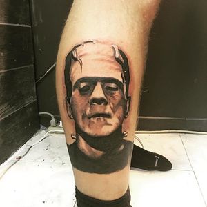 Frankenstein. By artist and co-owner Anthony Valentine (valentinetattoos) #portrait #frankenstein #KingsCountyTattoos 