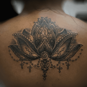 Cool lotus flower with geometric designs by the The one and only GEO !!! #howardbeachtattoos #rosetattoo #tattooshopqueens #inkedmagazine #tattooidea #lotusflowers #mandala #tattoosforgirls #girlswithtattoos #igtattoo
