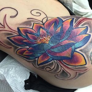 Custom lotus coverup #lotus #nytattooartist #flower #color #tattoosforwomen