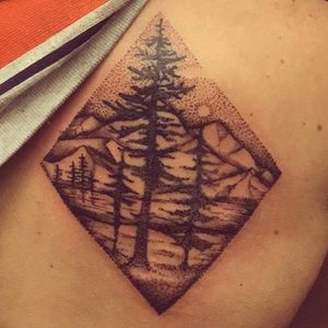 Tattoo by Ella #blackandgrey #stippling #trees #geometric #portland #maine