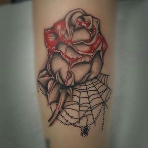 Tattoo done by Chris (86inkedup) in our levittown location 516-796-3151 #roses #rose #creative #blood #skindeep #flower #evil #horror #spider #spiderweb