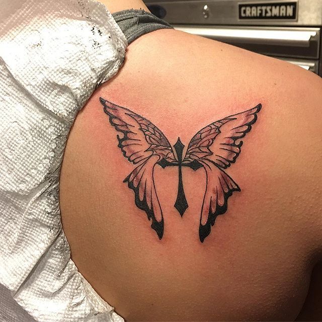 Butterfly Cross Tattoo by Blackwidowtat2 on DeviantArt