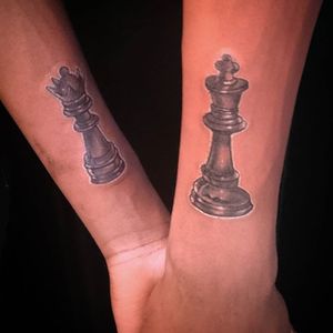 #king and #queen tattoo by Adal Ray #couplestattoo #chess #romance #love #nyc #Brooklyn #AdalRay 