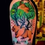 tattoo by #MarcinAleksanderSurowiec #watercolor #bear #treehouse