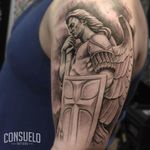 St. Michael by Consuelo (IG: consuelo_art) #stmichael #religious #shield #saint #consueloart #masterpiecetattoo #ny #nyc 