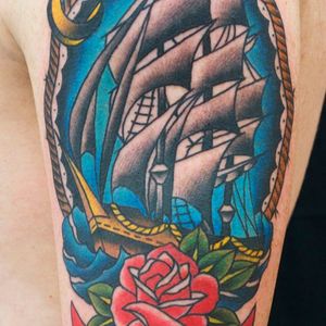 #ship #tattoo #rose #water #traditional #tattoo