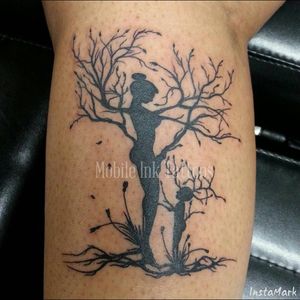 Mother and son tattoo by Rob #mobileinktattoos #mother #son #child #nature #tree #blackwork #blckwrk