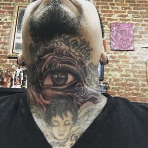 Awesome neck tattoo #neck #eye #devilsinktattoosharlem #tattooartist #eastharlem #crazymexican #blackandgrey #tattooparlor