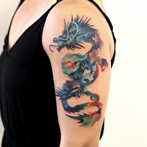 Dragon Tattoo by Martynas Šnioka #dragon #dragontattoo #watercolor #watercolortattoo #abstract #abstracttattoo #graphic #graphictattoo #lithuanian #MartynasSnioka
