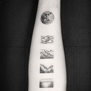 A series of simple, tiny landscapes, by Thomas Eckeard. (via IG—thomasetattoos) #TattooRoundUp #Tiny #Landscapes