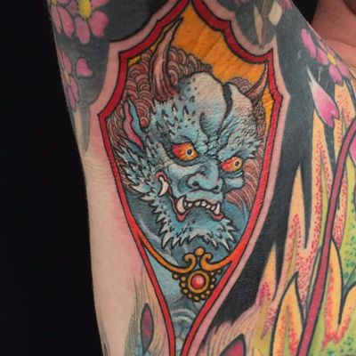 Armpit Oni by Luke Atkinson #LukeAtkinson #oni #Japanese #mashup #color #demon #ornamental #devil #tattoooftheday