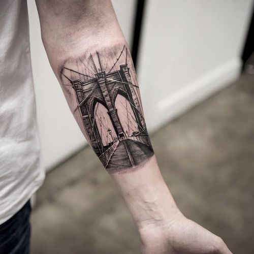 New York tattoo by Turan. #Turan #NYC #NewYork #BangBangNYC #brooklyn #bridge