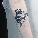 Tattoo by Mirko Sata. #MirkoSata #whiteink #serpent #snake