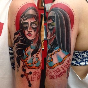 Demonic Nun Tattoo by Marina Goncharova #nun #demonicnun #darknun #evilnun #darkart #MarinaGoncharova