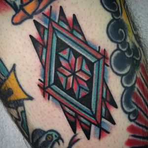 Native American motif by Paul O'Rourke #paulorourke #color #linework #pattern #nativeamerican #shapes #triangle #tattoooftheday