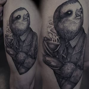 Dapper sloth tattoo by Robert A. Borbas #RobertABorbas #blackwork #blckwrk #macabre #sloth