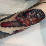 Chainsaw Tattoo by Matt Adamson #Chainsaw #ChainsawTattoo #ChainsawTattoos #CoolTattoos #TraditonalTattoo #GapFiller #MattAdamson