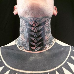 Throat tattoo by Curly Moore #curlytattoo #linework #freehand #blastover #curlymoore