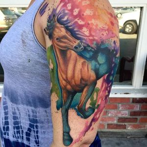 Watercolor Horse Tattoo by Marc Durrant #horse #horsetattoo #watercolor #watercolorhorse #watercolorhorsetattoo #watercolortattoos #MarcDurrant