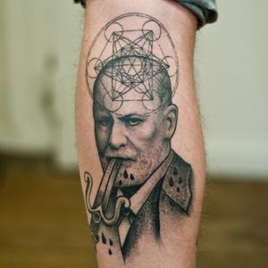 Freud tattoo by Victor Kludge #VictorKludge #traditional #surrealistic #freud #sigmundfreud
