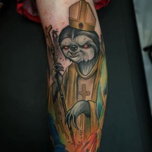 Tattoo by Scotty Munster #ScottyMunster #ScottyMunster'screatures #colourtattoo #creatures #sloth #slothtattoo