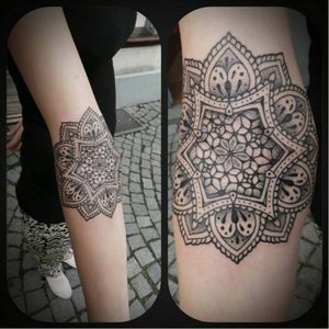 Blackwork mandala tattoo by Samuel Christensen #samuelchristensen #blackwork #geometric #southpacific #maori #polynesian #samoan #tribal #dotwork #mandala