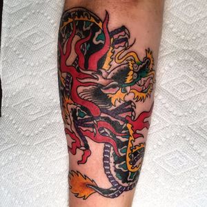 Coleman Dragon Tattoo by Mike Attack #coleman #colemantattoo #capcoleman #colemandragon #traditionaldragon #colemandragontattoo #traditionaldragintattoo #oldschooldragon #MikeAttack