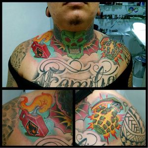 Três tatuagens de uma vez! #granada #grenade #gasolina #gasoline #skull #caveira #coloridas #WillTatuagens #brasil #brazil #portugues #portuguese