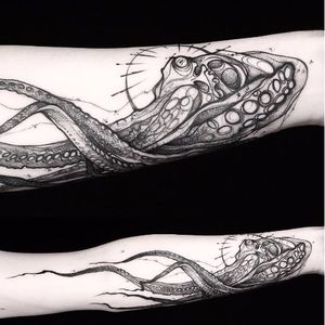 Octopus tattoo by Matteo Gallo #MatteoGallo #trashstyle #graphic #blackwork #sketch #abstract #octopus