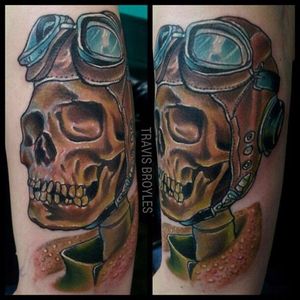Tattoo by Travis Broyles #pilotskull #skull #TravisBroyles