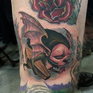 Dracula Bat tattoo by Scotty Munster #ScottyMunster #ScottyMunster'screatures #colourtattoo #creatures #Dracula #battattoo
