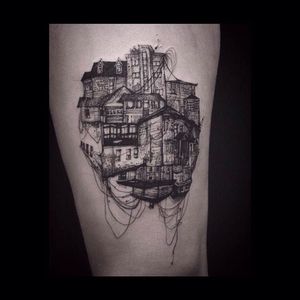 House tattoo by Nadi. #Nadi #house #home #architecture #blackwork