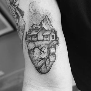 Dotwork Heart Tattoo by TomTom Tattoos #dotwork #blackwork #heart #TomTomTattoos #house